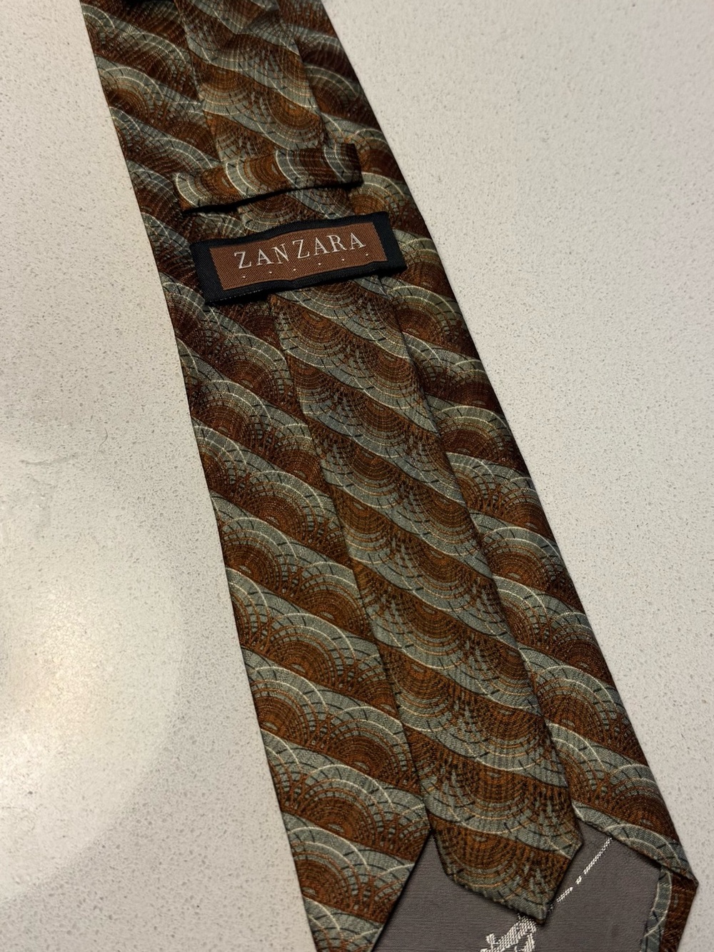 Zanzara Men's Wave-Patterned Brown & Olive Tie